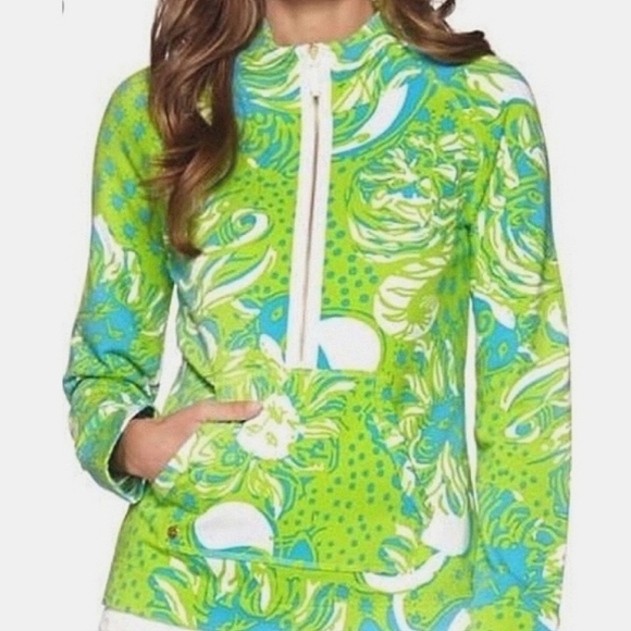 Lilly Pulitzer Skipper Popover Roar Of The Jungle ½ Zip Terrycloth Sweatshirt SM - Picture 2 of 14